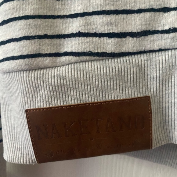 Naketano Navy and Gray striped Hoodie with leather and rope detailing -  Sz. M - Picture 9 of 9